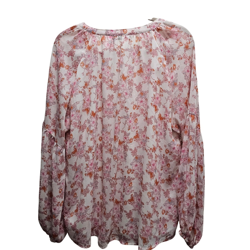 BTFBM Women XL Floral V-Neck Lantern Sleeve Peasant Gypsy Boho Top - Picture 3 of 7